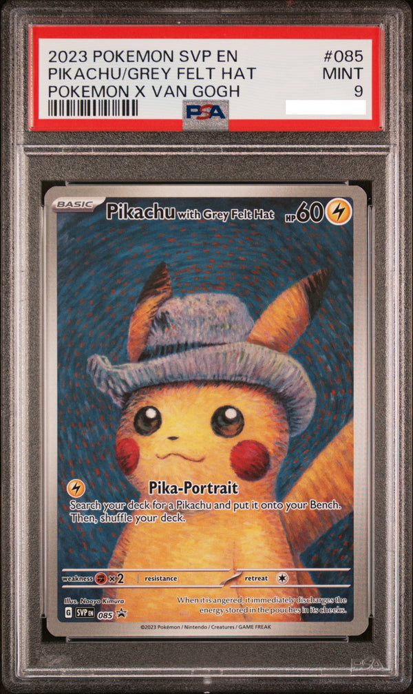 PSA9 2023 Pokemon SVP EN Black Star Promo 085 Pikachu with Grey Felt Hat Van Gogh
